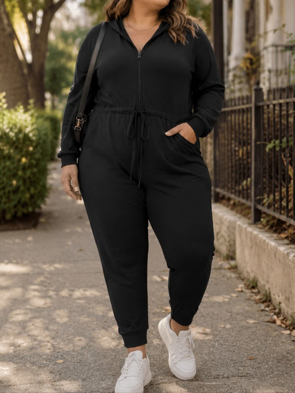 Smash + Tess Black Hooded Zip Jumpsuit Rayon Blend Stretch Lounge Romper Casual